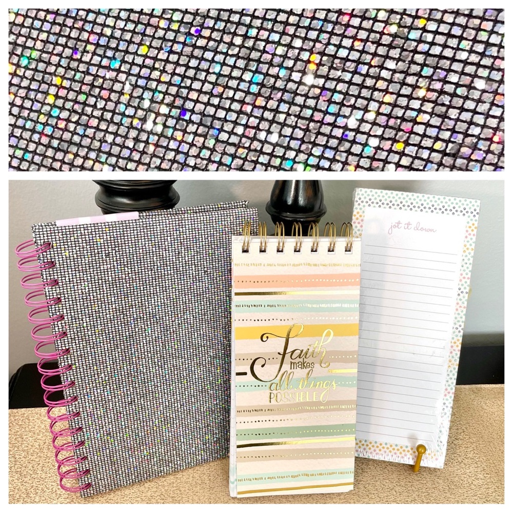 NWT Glitter/Gold Foil FAITH Hardcover Notebook/ Journal Stationery Bundle